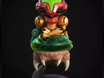Chibi Samus Riding a Metroid Larva 3D print model