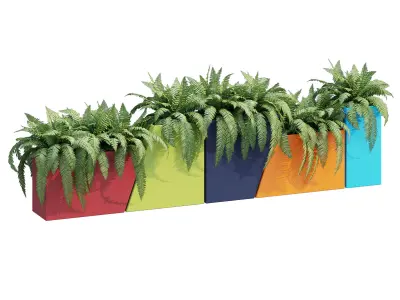 Tessellate colorful planter with plants in it 3D model