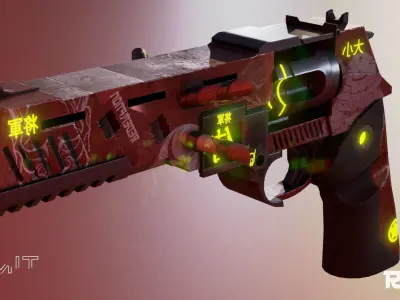 Cyberpunk Revolver Low-poly 3D model