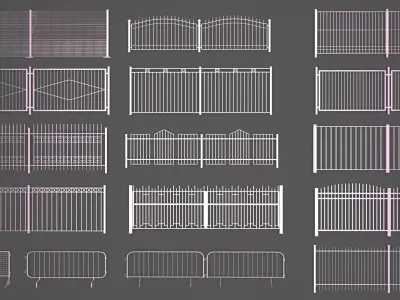 Fence Collection set of metal fences and gates 3D model