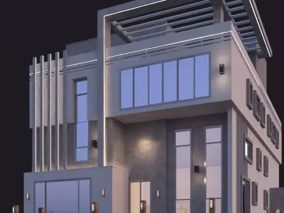 Modern Villa at night 3D model