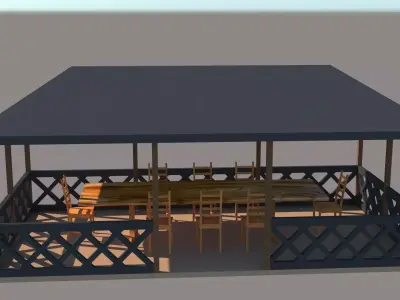 gazebo with table and chairs 3D model