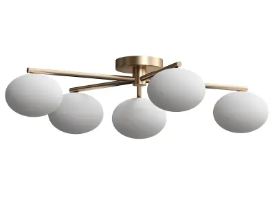 Imperial - 5 light brass and opal flush 3D model