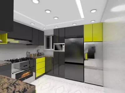 Black kitchen in yellow Free 3D model
