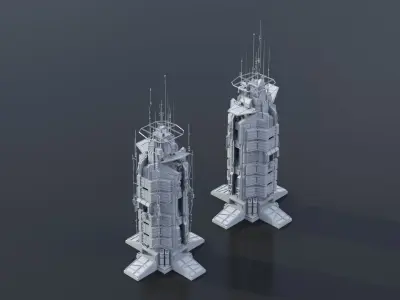 Scifi buildings radiocenter skyscraper Low-poly 3D model