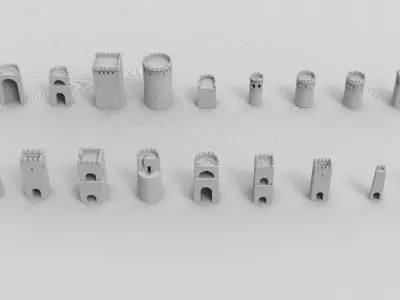 tower group of wooden poles Low-poly 3D model
