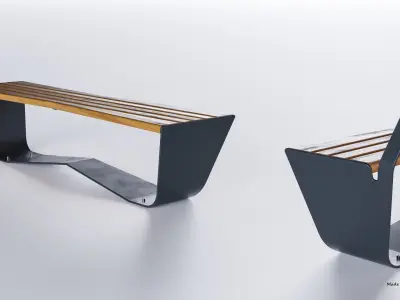 PARK MODERN BENCH KARMA WOOD AND METAL 3D model