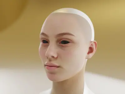 young female with softly rounded edges and long eyelashes 3D model