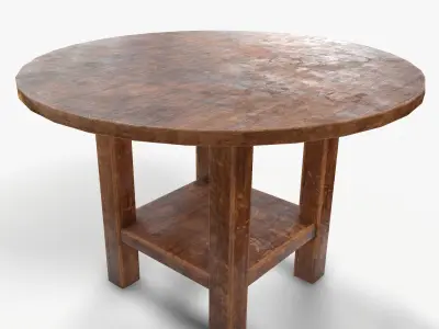 Old vintage used western round saloon table da1 Free low-poly 3D model