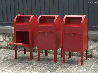 Street Mail Box Red 3D model