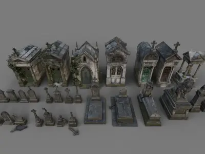 Cemetery Mausoleums and Tombstones Collection 3D Model Pack