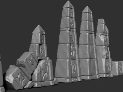 Ancient Stone Tomb and Column Set 3D print model