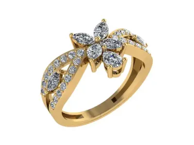 Ring007 diamond flower ring gold 3D print model