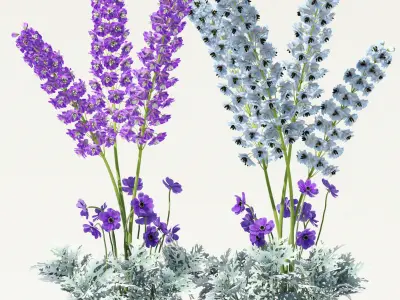 Flowerbeds in black pots 3D model