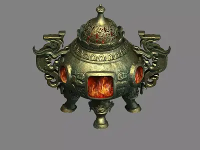 Ancient Chinese bronze tripod Low-poly 3D model