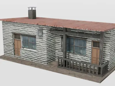 Small rural train stop Low-poly 3D model