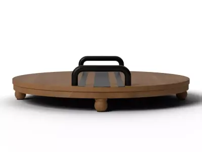 Decorative Ash Wood Tray with Inlaid Black Detail - Linear Motif Low-poly 3D model