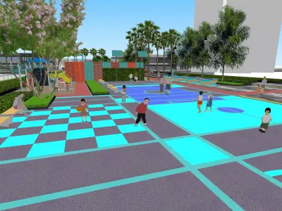  commercial blocks leisure plazas and greenery landscapes 3D model