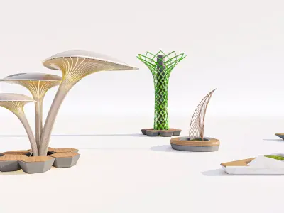 Parametric Organic Outdoor Seating and Shade Collection Low-poly 3D model