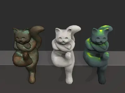 Sitting Cat Sculpture with Textures Low-poly 3D model