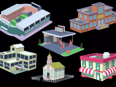 Toon Building Pack for Unity Low-poly 3D model