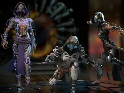 Biomechanical monster girl Low-poly 3D model