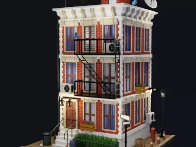Brick European apartment building Low-poly 3D model