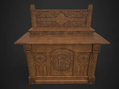 Altar wooden table with carvings Low-poly 3D model