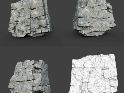 Low poly Gray Cracked Modular Rock 220106 Low-poly 3D model