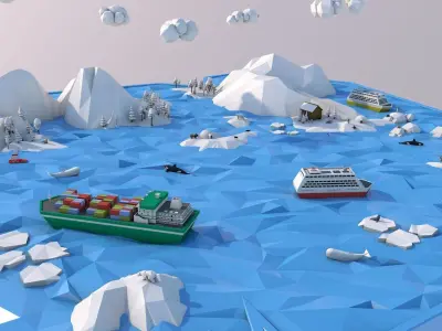 Low Poly Artic Glacier Animals Island Low-poly 3D model