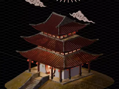 Chinese New Year Traditional Gate Building  3D model