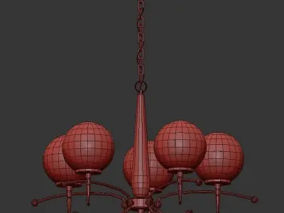 BRASS 5 six light chandelier with and globes 3D model
