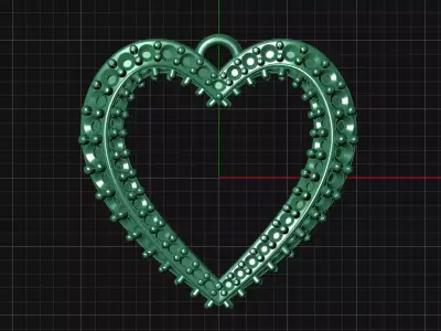 Double Row Pave Heart Pendant 3D Print Model 3D print model