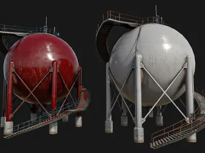 Large Round Oil Silos Low-poly 3D model