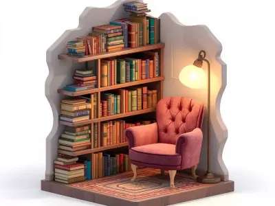 Tiny Library Corner 3D Model v04 Low-poly 3D model