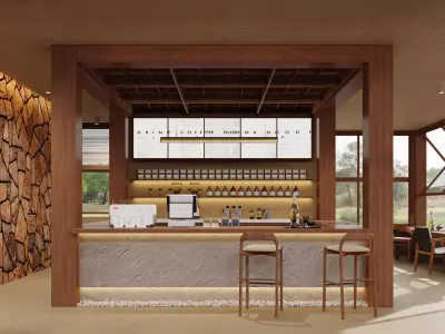 Modern Wooden Coffee Shop Interior 3D model