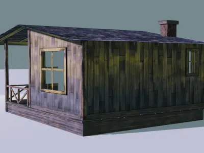 Wooden Cabin with Chimney Stack Low-poly 3D model