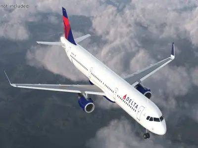  Delta Air Lines Airbus A321 with Cabin and Cockpit Rigged for Cinema 4D 