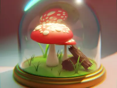 Stylized Fantasy Mushroom Terrarium Diorama Low-poly 3D model