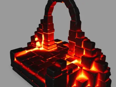 gate 1 door made of bricks and fire Low-poly 3D model