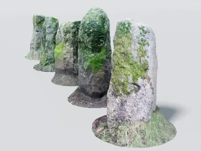 Way Markers - Standing Stone Posts  - 5 Low Poly Photo-Scans Low-poly 3D model