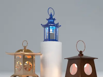 JAPANESE LANTERN SET Low-poly 3D model