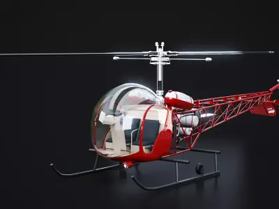 Bell 47 Light Helicopter - PBR 3D Model with Interior Low-poly 3D model