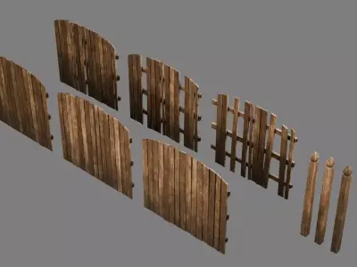 Wooden Fence 4K and 2K Low-poly 3D model