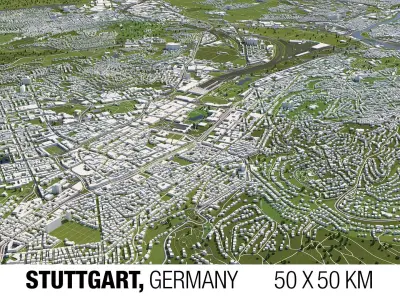 Stuttgart Germany 50x50km 3D City Map 3D model