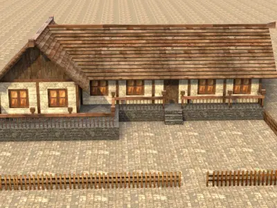 Rustic medieval house 3D model Low-poly 3D model