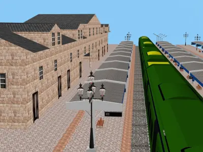 Low Poly Railway Station Platform Train 3D Model  2025 Low-poly 3D model