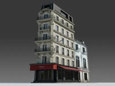 Parisian Cafe Corner Building 3D model