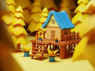 Cartoon Forest Cabin - Stylized Fantasy House 3D Model 3D model