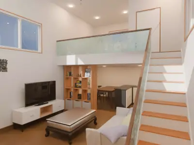 A room with a loft bed area 3D model